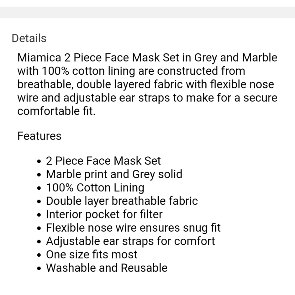 3/$15 MIMICA Marble & Grey Reusable Face Masks▪︎2pk - Picture 2 of 11